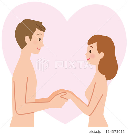 裸で向かい合う男女　カップル　性生活 114373013