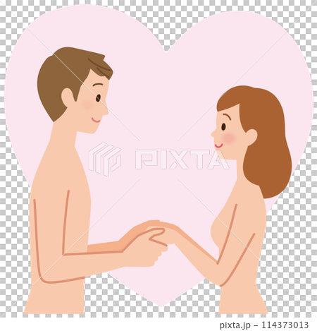裸で向かい合う男女　カップル　性生活 114373013