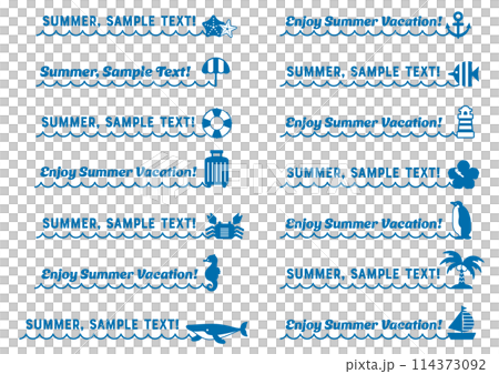 夏季靈感的標題設計集，波形，海洋風格，圖標，帶有文本 114373092