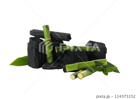 PNG,Fresh bamboo shoots with charcoal, isolated on white background 114373152