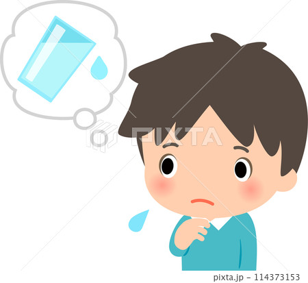 喉が渇いて水を飲みたい男性 喉が渇いて水を飲みたい男性 114373153