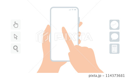 スマホの操作とアイコンのイラストセット　ベクター素材 114373681