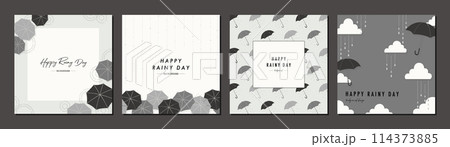 梅雨 傘 RAINY DAY 素材セット フレーム 背景 ベクターイラスト シンプル 114373885