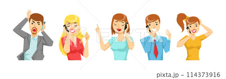 People Character Speaking Phone Having Call Vector Set 114373916