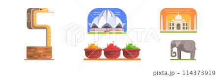 India Travel Ethnic Object and Symbol Vector Set 114373919