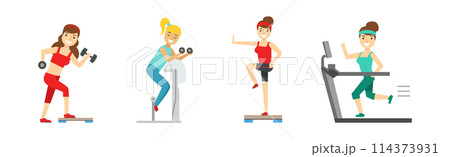 Fitness and Gym with People Character Do Workout Exercise Vector Set 114373931