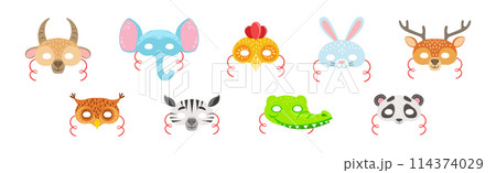 Animal Mask and Face Cover with Strap Vector Set 114374029