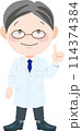 提案する白衣の男性 114374384