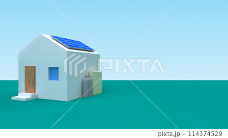 太陽光パネルとガスのエネファームが装備された家 太陽光パネルとガスのエネファームが装備された家 114374529