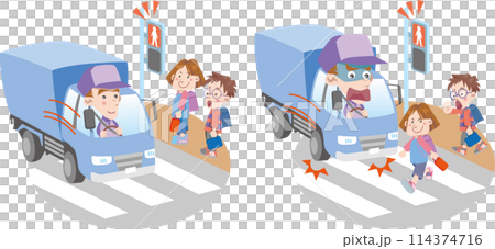交通安全 <行人穿越道、兒童與卡車(紅燈)> 交通安全 <行人穿越道、兒童與卡車(紅燈)> 114374716