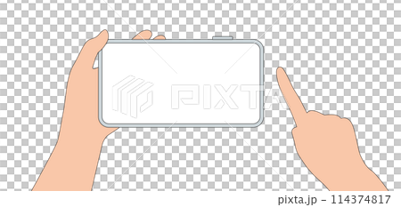 Simple line drawing of a person operating a landscape smartphone 114374817