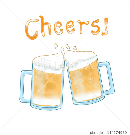 乾杯を描いたビールのイラスト 114374980