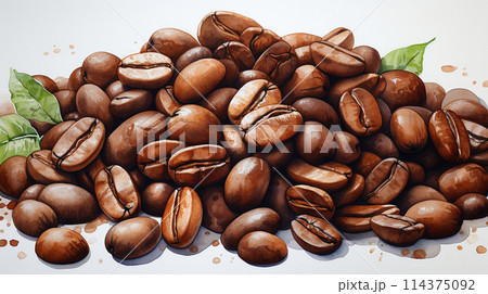 コーヒー豆：水彩画