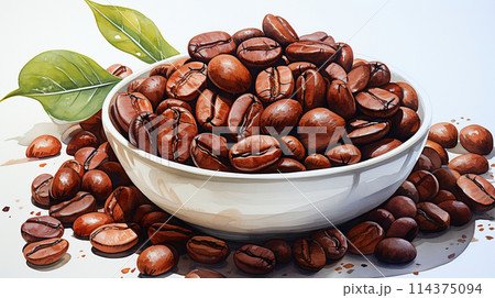 コーヒー豆：水彩画