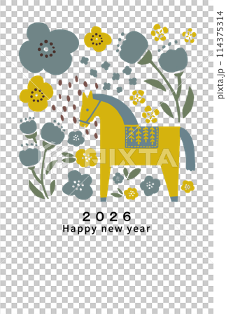 2026年 午年 年賀状テンプレート 2026年 午年 年賀状テンプレート 114375314