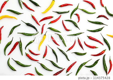 白背景にカラフルな唐辛子 114375428