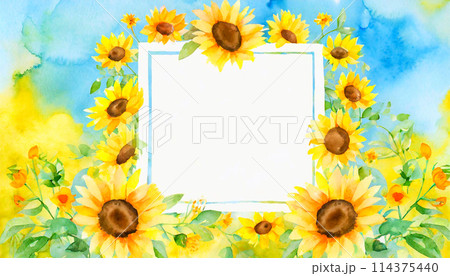 青空とひまわりのフレーム素材 114375440