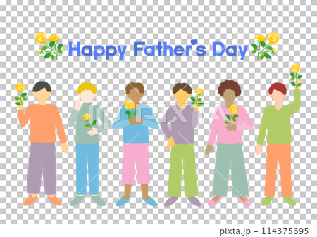 黄色いバラと男性たちの父の日イラスト 114375695