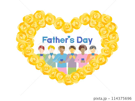 バラのハート型フレームと男性たちの父の日イラスト 114375696