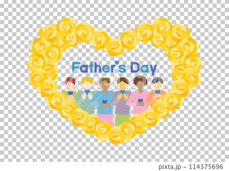 バラのハート型フレームと男性たちの父の日イラスト 114375696