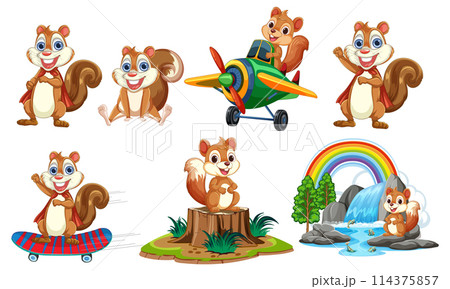 Adventurous Squirrels in Various Activities 114375857