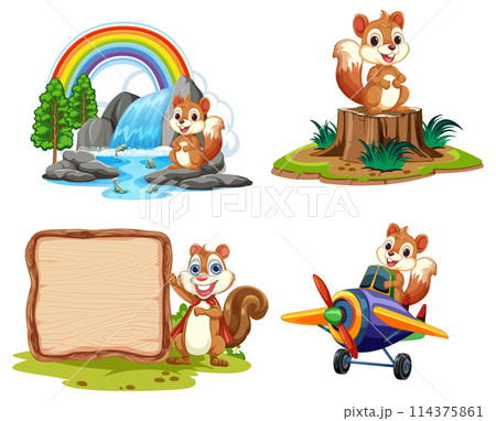 Cheerful Squirrels in Playful Illustrations Cheerful Squirrels in Playful Illustrations 114375861