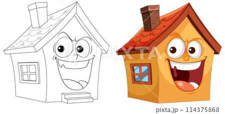 Happy Cartoon Houses with Expressive Faces Happy Cartoon Houses with Expressive Faces 114375868