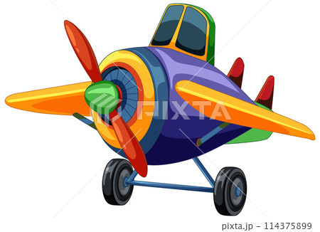 Colorful Cartoon Airplane on Wheels 114375899