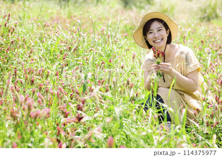 お花を摘む女性 お花を摘む女性 114375977
