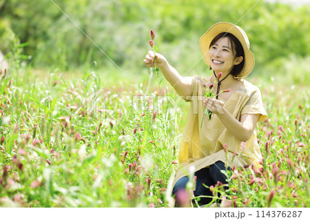 お花を摘む女性 お花を摘む女性 114376287