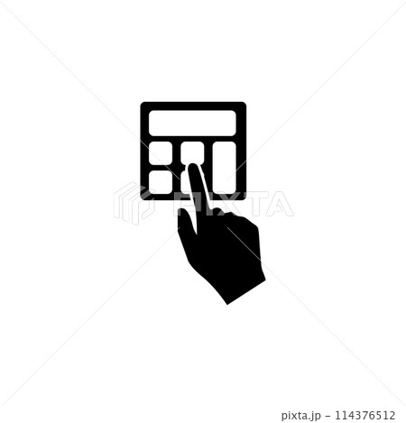 Hand with Calculator, Bookkeeper Calculation Flat Vector Icon 114376512