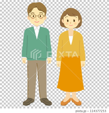 男女の夫婦、若い世代~中年(正面・全身) 男女の夫婦、若い世代~中年(正面・全身) 114377253