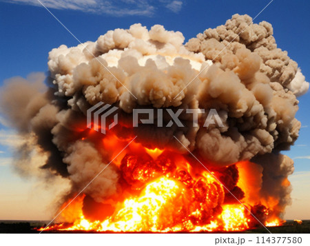 A thermonuclear weapon, fusion weapon or hydrogen bomb H bomb. Radiation pressure exerted by the large quantity of X-ray photons. Nuclear war. Explosion. Clouds of smoke and ash. Generated by AI 114377580