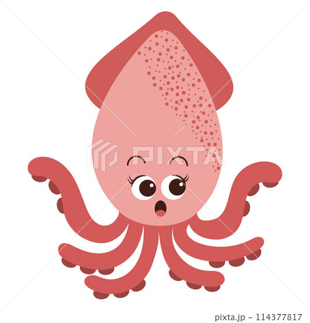 Cartoon cute squid Ocean animal Exotic underwater cute creature Marine life Cartoon cute squid Ocean animal Exotic underwater cute creature Marine life 114377817