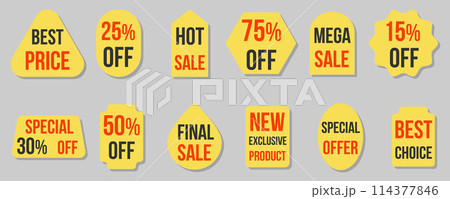 Vector Set Sticker Discounts, Sale and Offers Business Concept Flat Style Stickers Vector Set Sticker Discounts, Sale and Offers Business Concept Flat Style Stickers 114377846