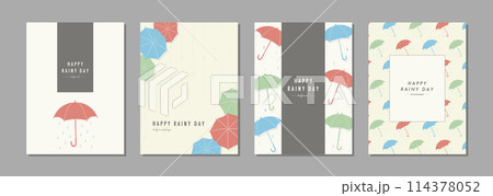 梅雨 傘 RAINY DAY 素材セット フレーム 背景 ベクターイラスト シンプル 114378052