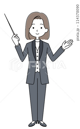 正面 タキシードを着た女性の指揮者のイラスト 正面 タキシードを着た女性の指揮者のイラスト 114378090