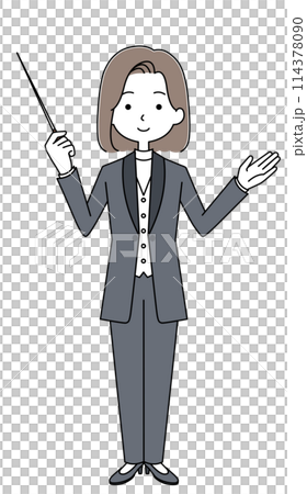正面 タキシードを着た女性の指揮者のイラスト 正面 タキシードを着た女性の指揮者のイラスト 114378090