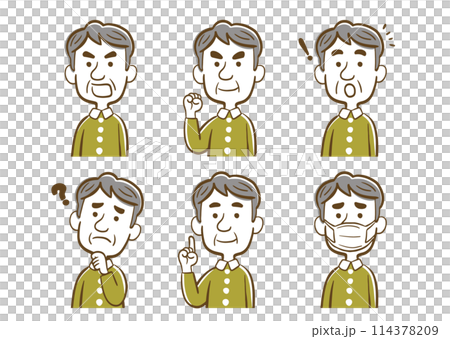 Senior man facial expression set (line drawing 114378209