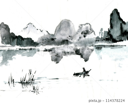 morning fishing on the lake morning fishing on the lake 114378224