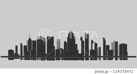 A city skyline with tall buildings and a church. Monochrome isolated vector cityscape 114378472
