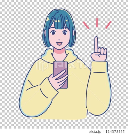 Anime-style girl using smartphone pointing Anime-style girl using smartphone pointing 114378535