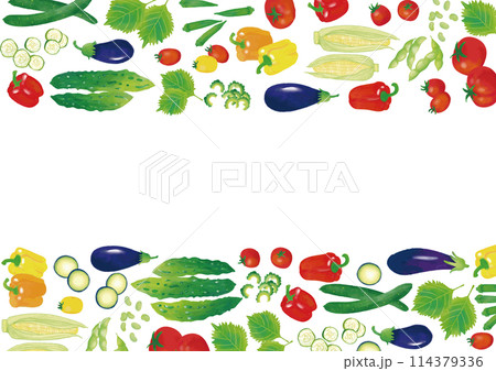 水彩風 夏野菜いろいろ フレーム6 水彩風 夏野菜いろいろ フレーム6 114379336