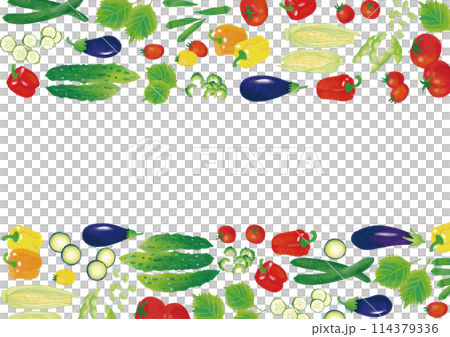 水彩風 夏野菜いろいろ フレーム6 水彩風 夏野菜いろいろ フレーム6 114379336