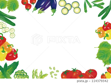水彩風 夏野菜いろいろ フレーム2 水彩風 夏野菜いろいろ フレーム2 114379342