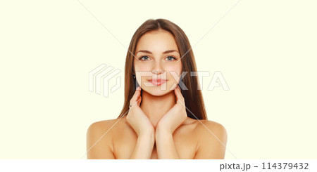 Beauty portrait of brunette young woman on white studio background 114379432