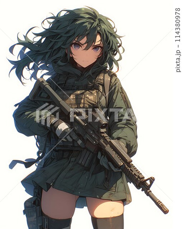 サバゲーするアニメ風キャラクター　AI	 114380978