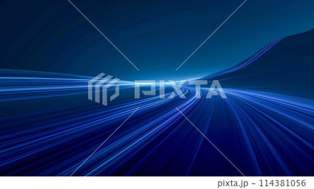 宇宙の高速道路上の縞模様のネオンとして視覚化された光の速度 114381056