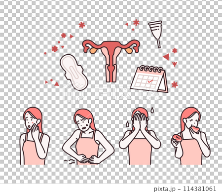 woman with Menstruation premenstrual syndrome illustration 114381061