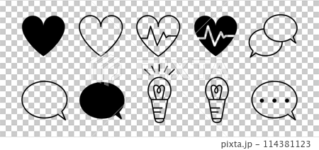 Heart speech bubble light bulb icon set 114381123
